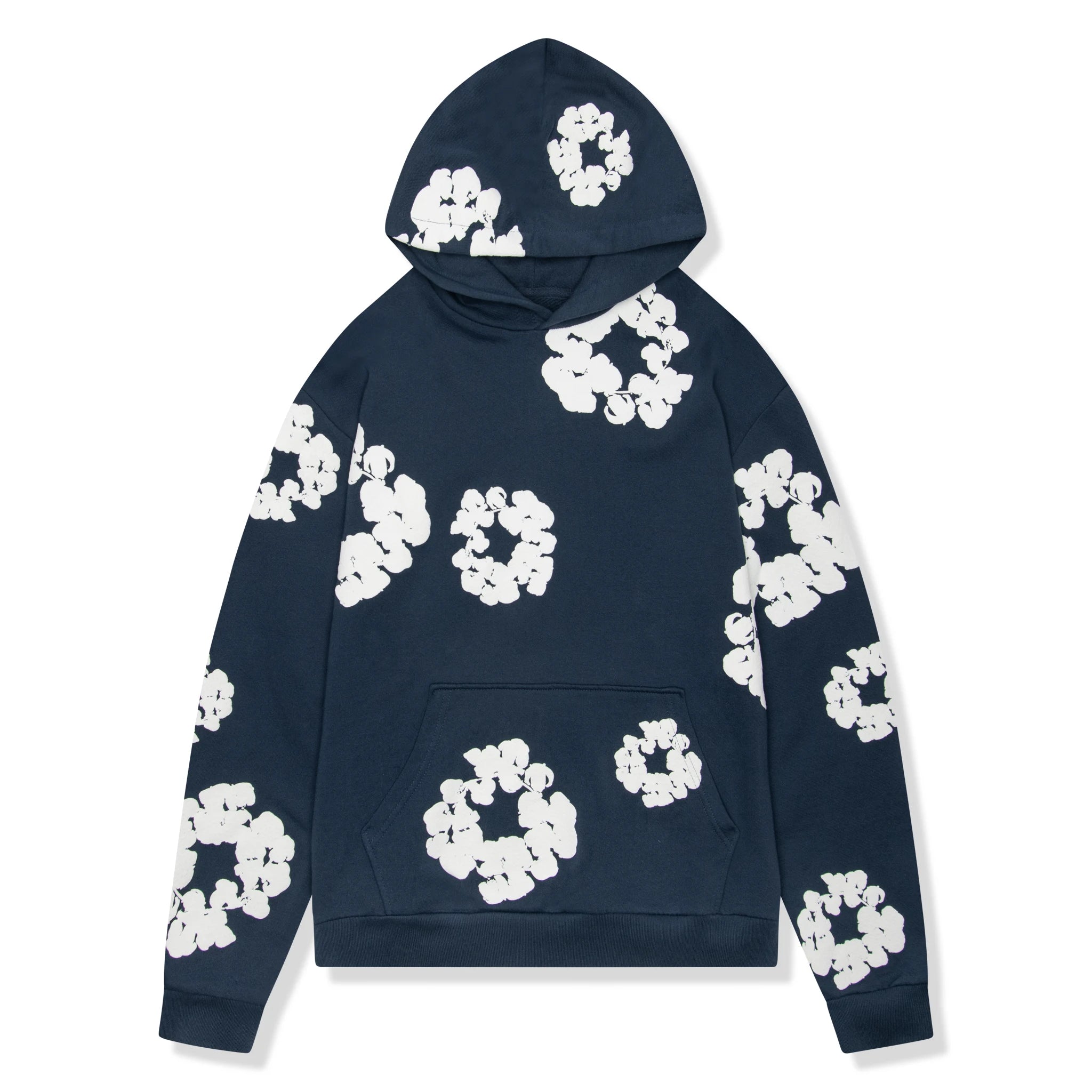 Front view of Denim Tears The Cotton Wreath Navy Hoodie